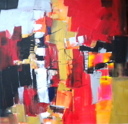 Vertical white and yellow marks over red