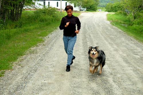 road woman dog canada church rural novascotia exercise running together aussie jogging fitness shelburne birchtown blackloyalists