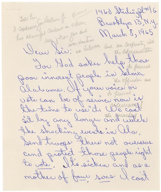 Letter from Mrs. E. Jackson in Favor of Voting Rights, 03/08/1964 (page 1 of 2)