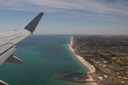 High over West Beach, departing Adelaide