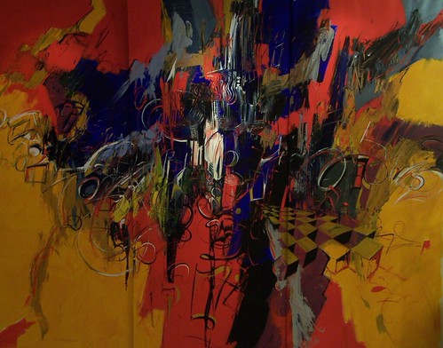 Dark branching forms over yellow and orange