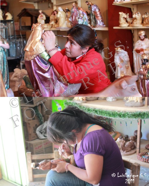 Artesanos de Amozoc - Decorando las Figuras para el Nacimiento - Puebla - México
