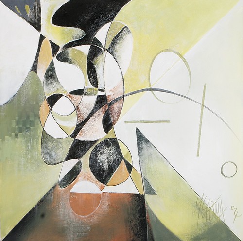 Interlocking black and white curved shapes