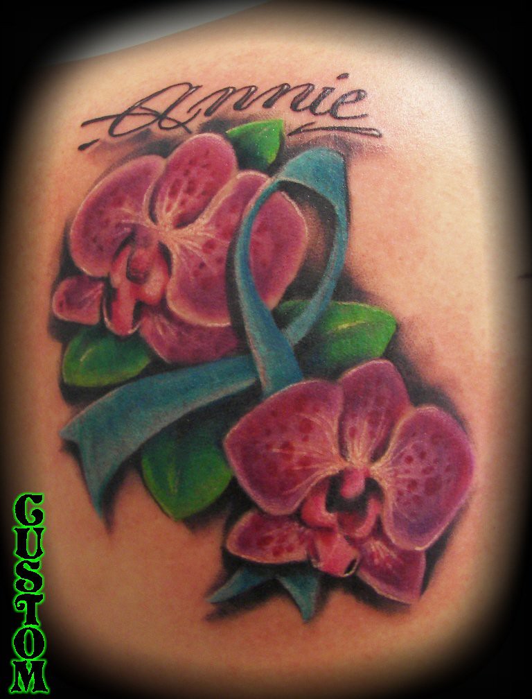 Orchid cancer ribbon tattoo by Jackie Rabbit | Custom Tattoo… | Flickr