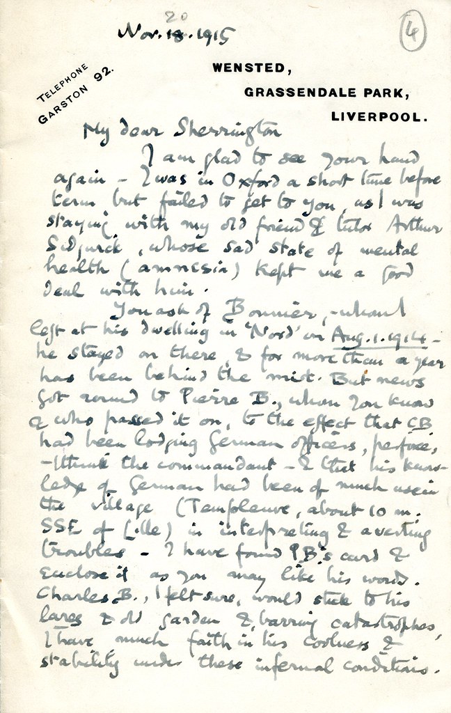 Elton to Sherrington - 20 November 1915 (S/3/4/1/4) 1/4