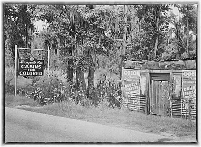 Highway Sign Advertising Cabins for Blacks - June, 1939 in South Carolina