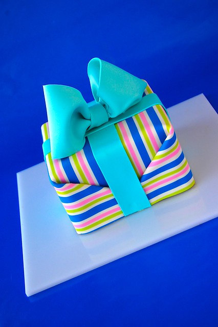 Striped Gift Wrapped Present Cake