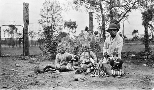 Unger family: Ernest, Len, Herb - Christmas presents - Front of Rocky View House, Alectown, NSW, n.d. by A B Unger | by State Library of NSW