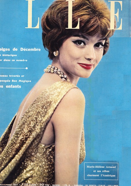 1957 - French Elle cover - Marie-Hélène Arnaud in Guy Laroche