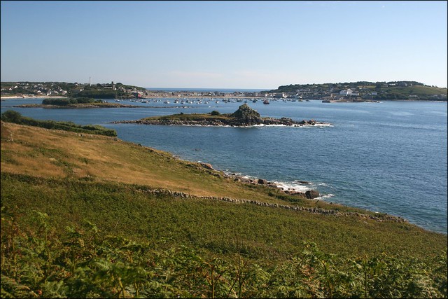 View back to Hugh Town, St Marys, Isles of Scilly