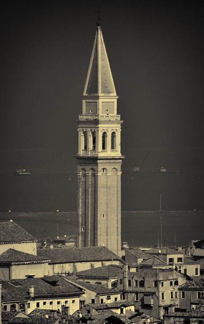 Tin type photograph of Bell tower in Venice
