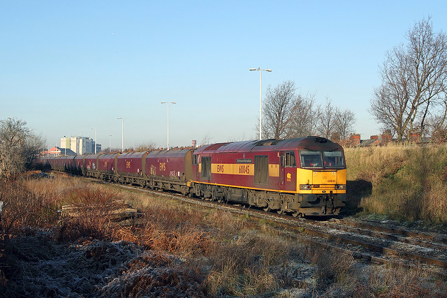 60045 at Latchford sidings, 6F81 coal 14th Jan 2012