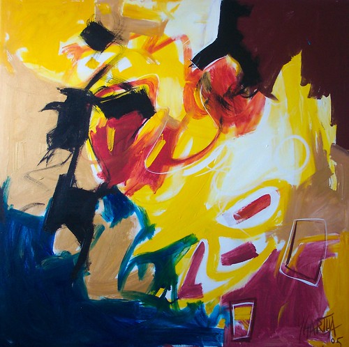 Broad yellow, white and black flowing strokes