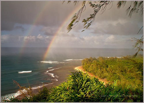 beach hawaii rainbow kauai ke tropical doublerainbow