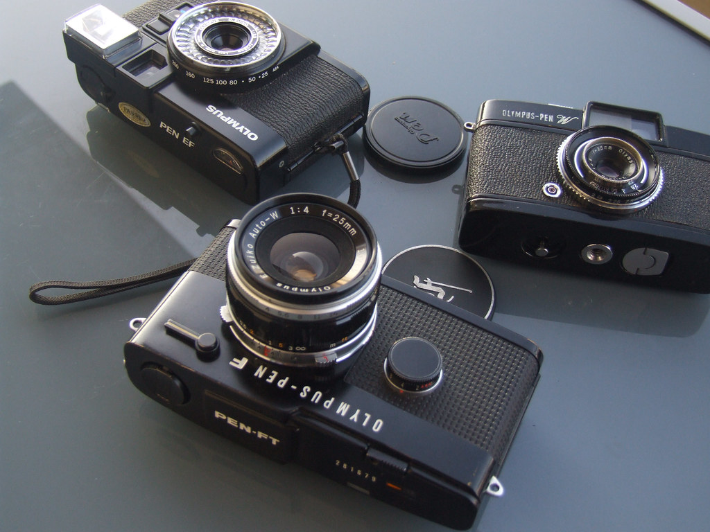 Olympus Pen black half-frame cameras - PEN FT & EF & W-633… | Flickr