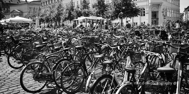 Sea of bicycles in center of Copenhagen. Denmark 2010
