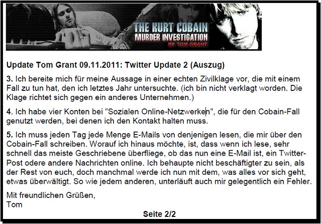 Mordfall Kurt Cobain: Tom Grants Twitter-Update 2 - 09.11.2011 (Auszug) Seite 2 von 2