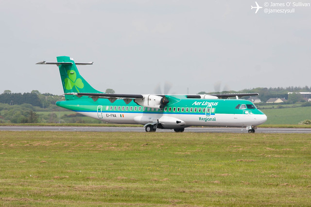 Aer Lingus Regional ATR72-600 EI-FNA backtracking RWY35 for departure from Cork.