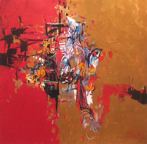 Small red and yellow outlined cluster on orange
