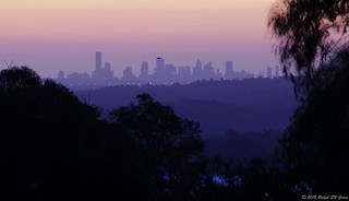 Melbourne skyline early evening lights