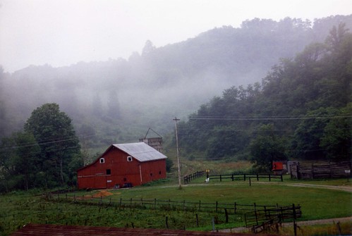 mist fog barn rural landscape farm wv westvirginia pocahontascounty