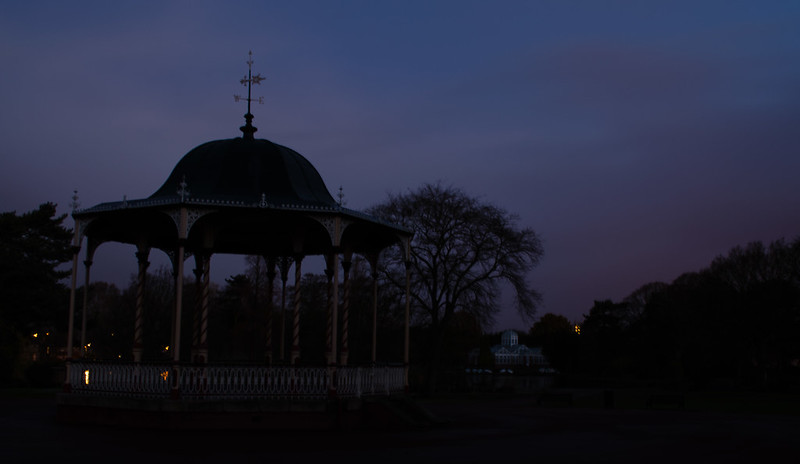 West Park bandstand, lake and conservatory