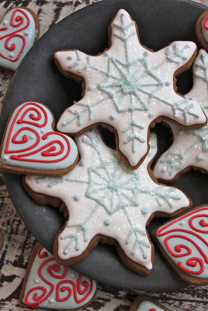 Snowflake and heart cookies