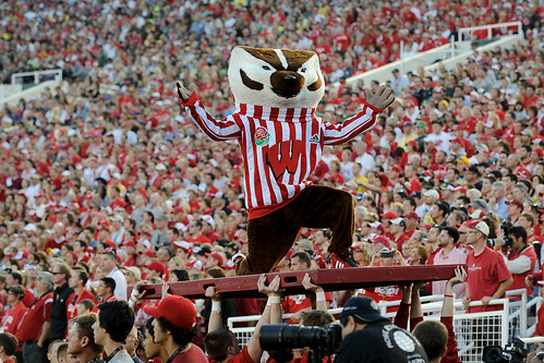 Bucky Badger completes another set of pushups following a Wisconsin touchdown during the second half.
