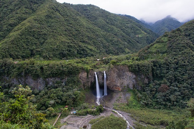 A double waterfall in Banos -Ecuador