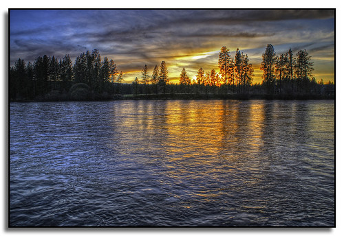trees light sunset water clouds reflections washington spokane spokaneriver