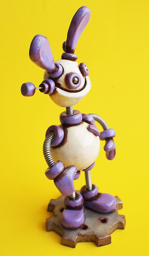 Easter Grungy Lavender Lawrence Robot Sculpture | by HerArtSheLoves