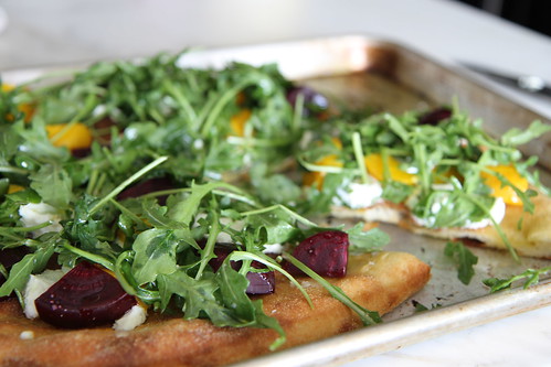 Beet, goat cheese and arugula pizza | by Heather Christo