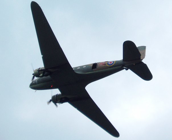 RAF BBMF Douglas DC3 Dakota ZA947 overhead, Ladybower Reservoir, Dambusters 65th Anniversary