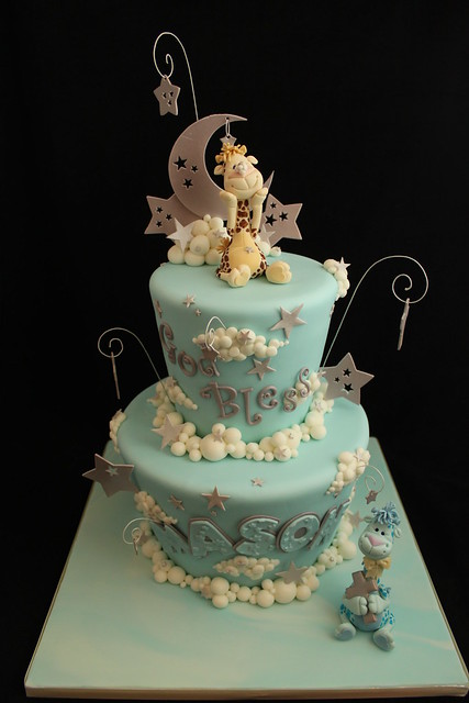 Moon, stars, and clouds Baptism cake
