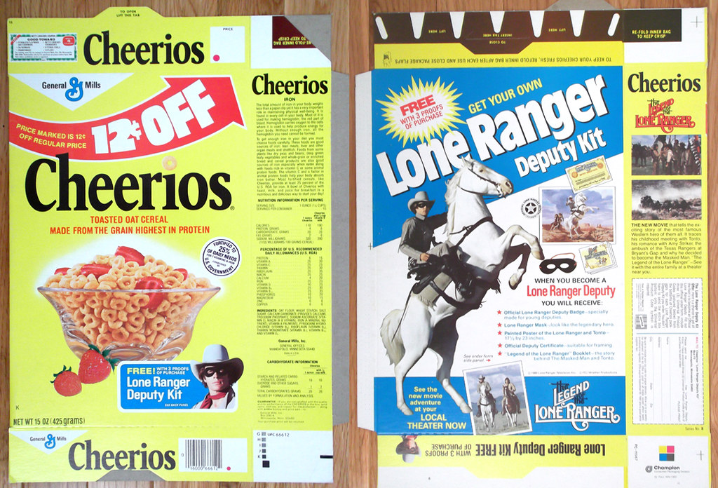 1980 General Mills Cheerios Cereal Box Lone Ranger