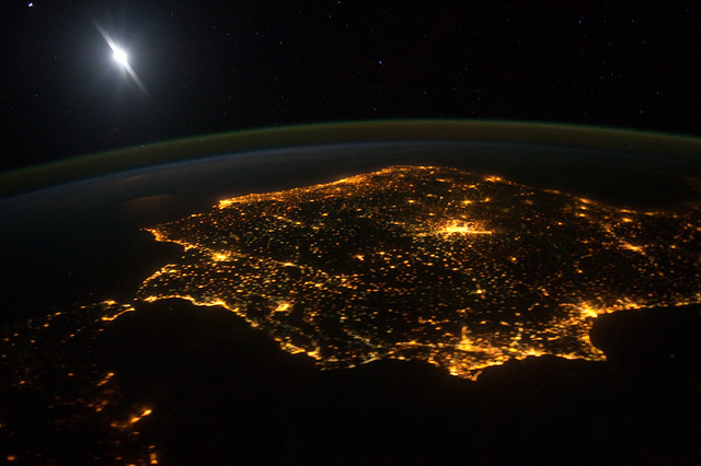 Iberian Peninsula at Night (NASA, International Space Station, 01/30/12)
