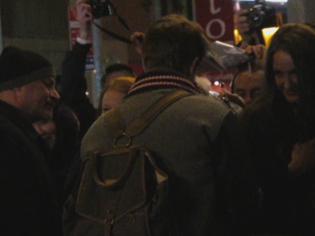andrew garfield at the stage door of 'death of a salesman' on broadway 2/15/12