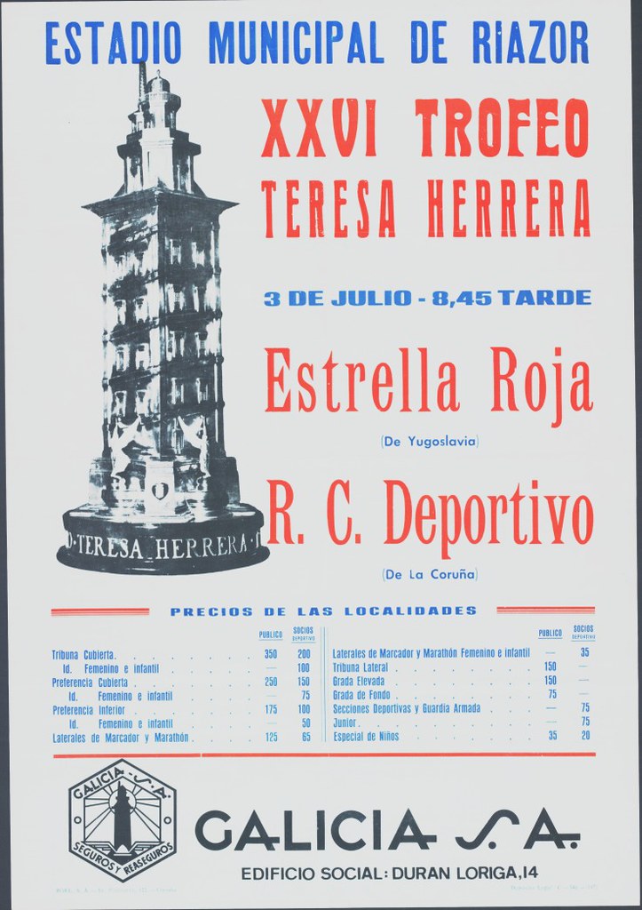 XXVI Trofeo Teresa Herrera : Estadio Municipal de Riazor, 3 de julio, 8,45 tarde