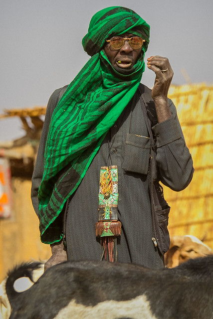 Portrait of a touareg in Gorom Gorom market goats, in the tribal region of the Sahel, northern Burkina Faso