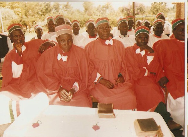 Bishop Joseph Inima [third, front row, left to right] during the bishop ordination ceremony held at African Divine Church Headquarters in Boyani, 29 November 2011.