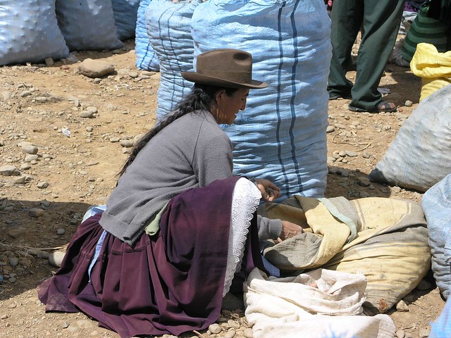 Mujer en el mercado - Woman in the market; Monte Puncu, Departamento de Cochabamba, Bolivia