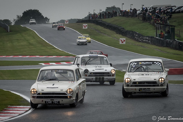 Lotus Cortinas Battle In The Rain At Oulton Park.