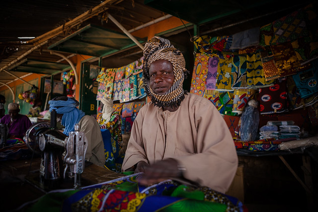 Tuareg tailor to the market of gorom gorom, in the tribal region of the Sahel, northern Burkina Faso