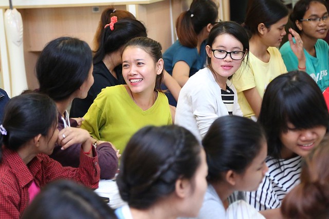 A group of students from Cambodian Children's Fund‎ participates in a presentation and discussion with Mrs. Sotie Heidt, wife U.S. Ambassador William Heidt.