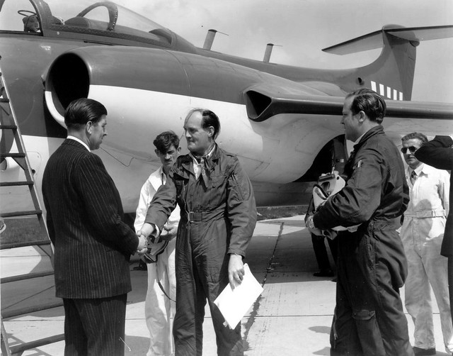 Chief Test Pilot Derek Whitehead and Head of Flight Test Bernard Watson after maiden flight of the Blackburn 