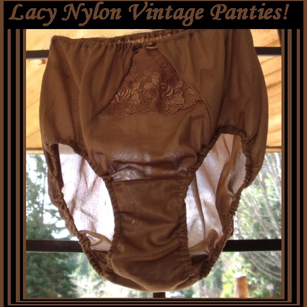 Vintage Panties Nylon Cocoa Taupe Lacy Adorable! Size 6
