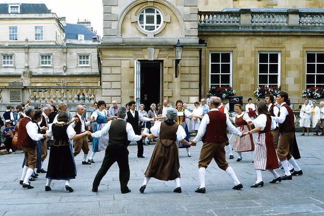 Street entertainment scenes in Bath, 1985