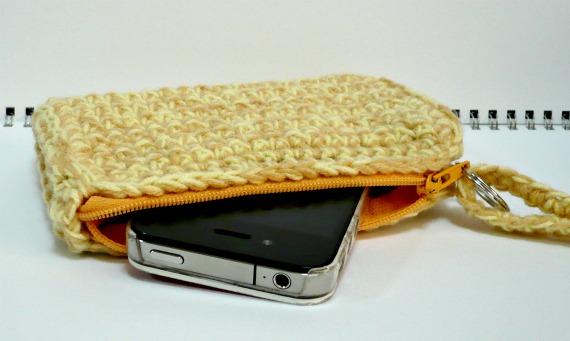 (Back View) Light Brown and Light Yellow Crocheted Cellphone Cozy