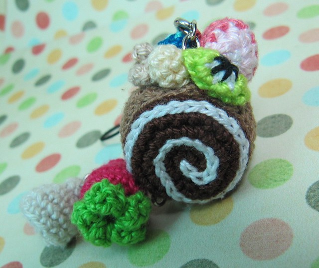 Chocolate Roll Cake Amigurumi Crochet Cell Phone Charm