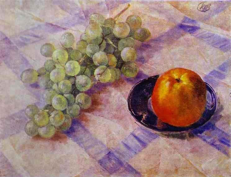 Petrov-Vodkin, Kuzma (1878-1939) - 1921 Grapes and Apple (Perm Art Gallery, Perm, Russia)